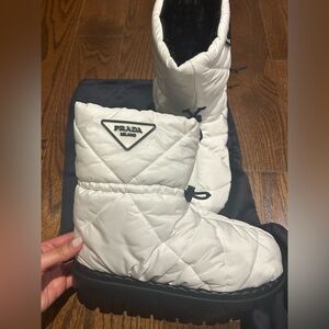 Authentic Prada women White nylon quilted boots size 36.5